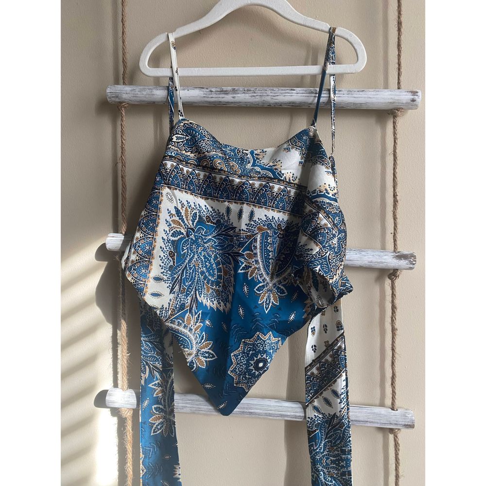 SHEIN Silk Paisley Print Scarf Tie Back Bandana Satin  Top - Picture 4 of 8